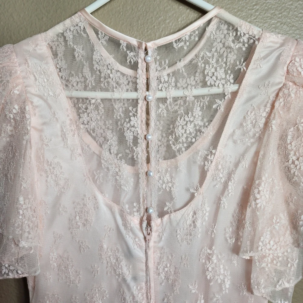 Susan Roselli for Vijack Womens |VTG 13/14| VTG 80s Pastel Pink Lace Midi Dress - Picture 6 of 10